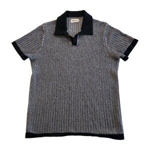 Taylor Stitch Valencia Cotton Linen Polo Shirt Mens 40 M Gray Black SS Preppy